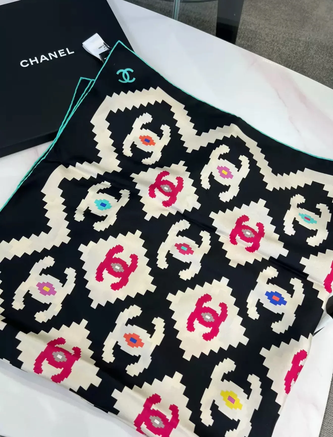 Chanel 23A colourful double C silk scarf - Image 2