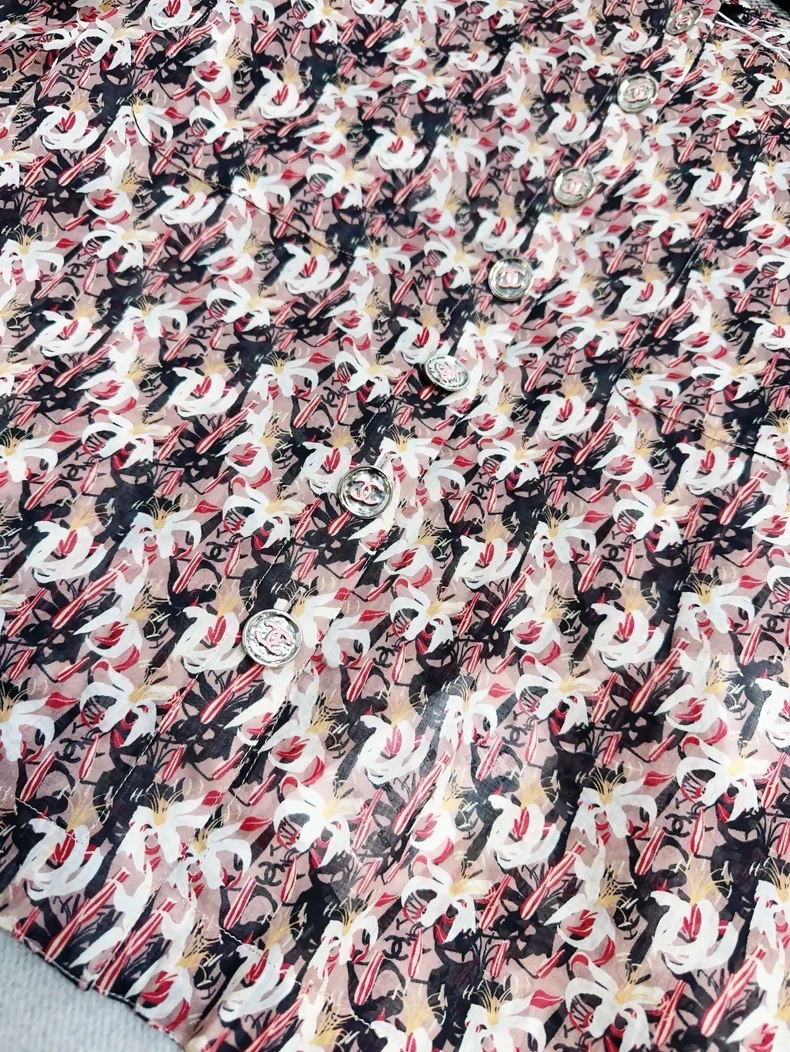 Chanel 23A Pink Flower Printed Silk Shirt - Image 3