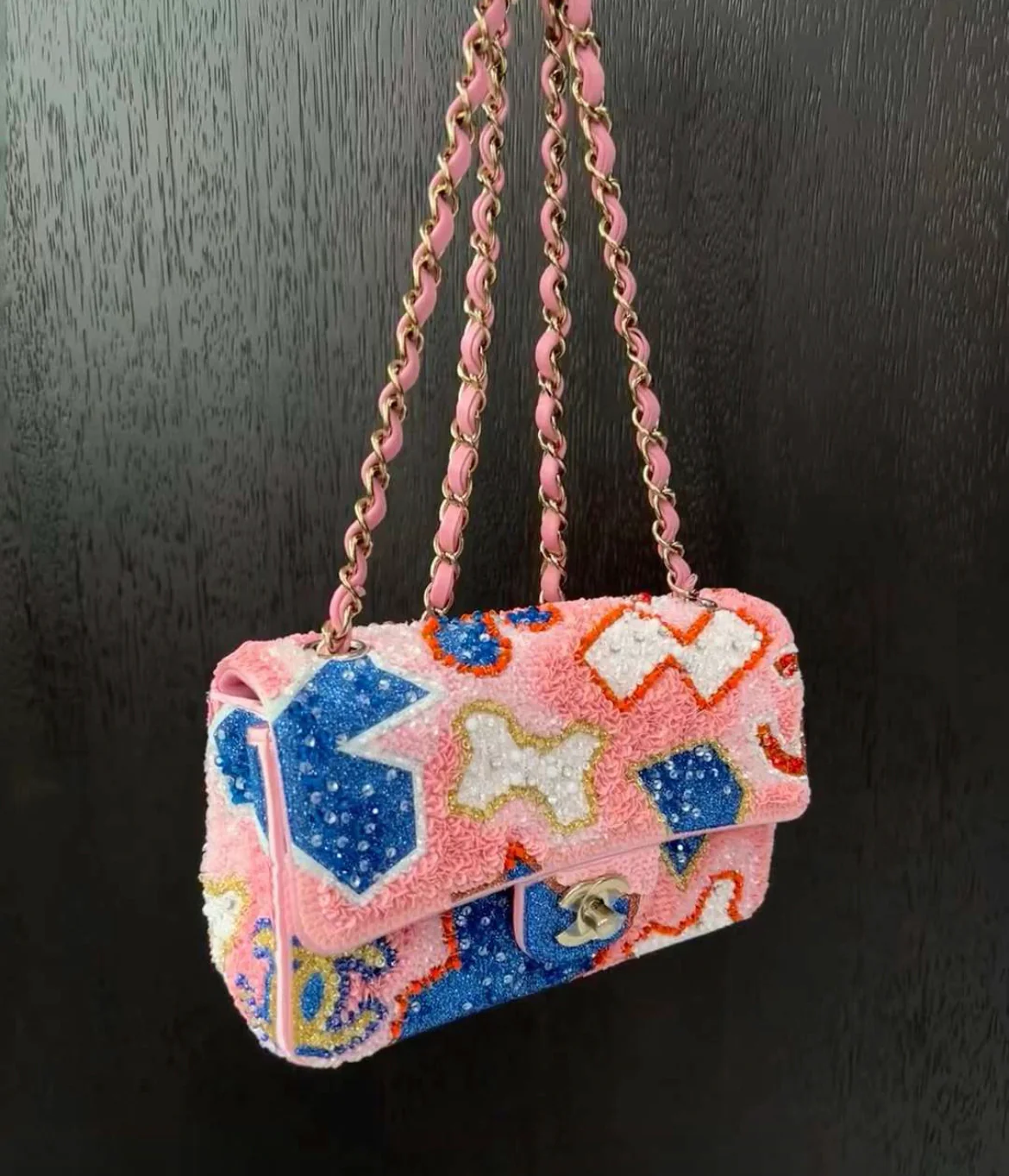 Chanel 23A limited edition sequin mini flap bag pink/blue/white - Image 2