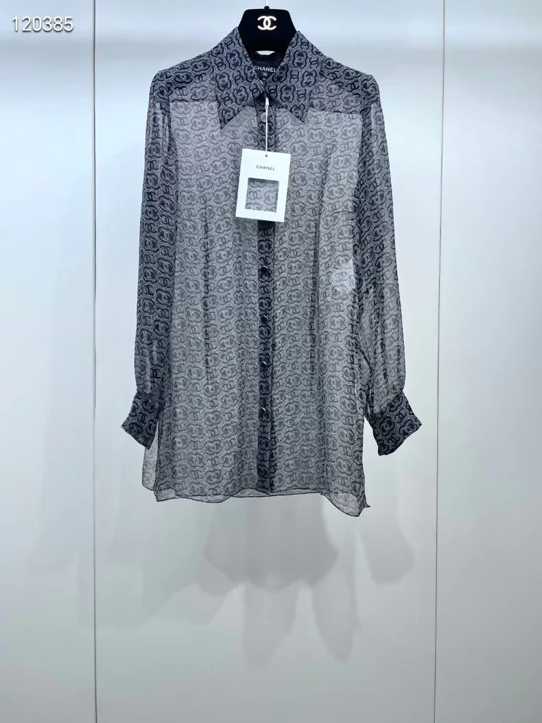 Chanel 23A double-C sheer silk shirt