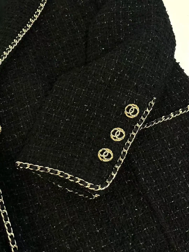 Chanel 23B black tweed jacket with gold chain - Image 2