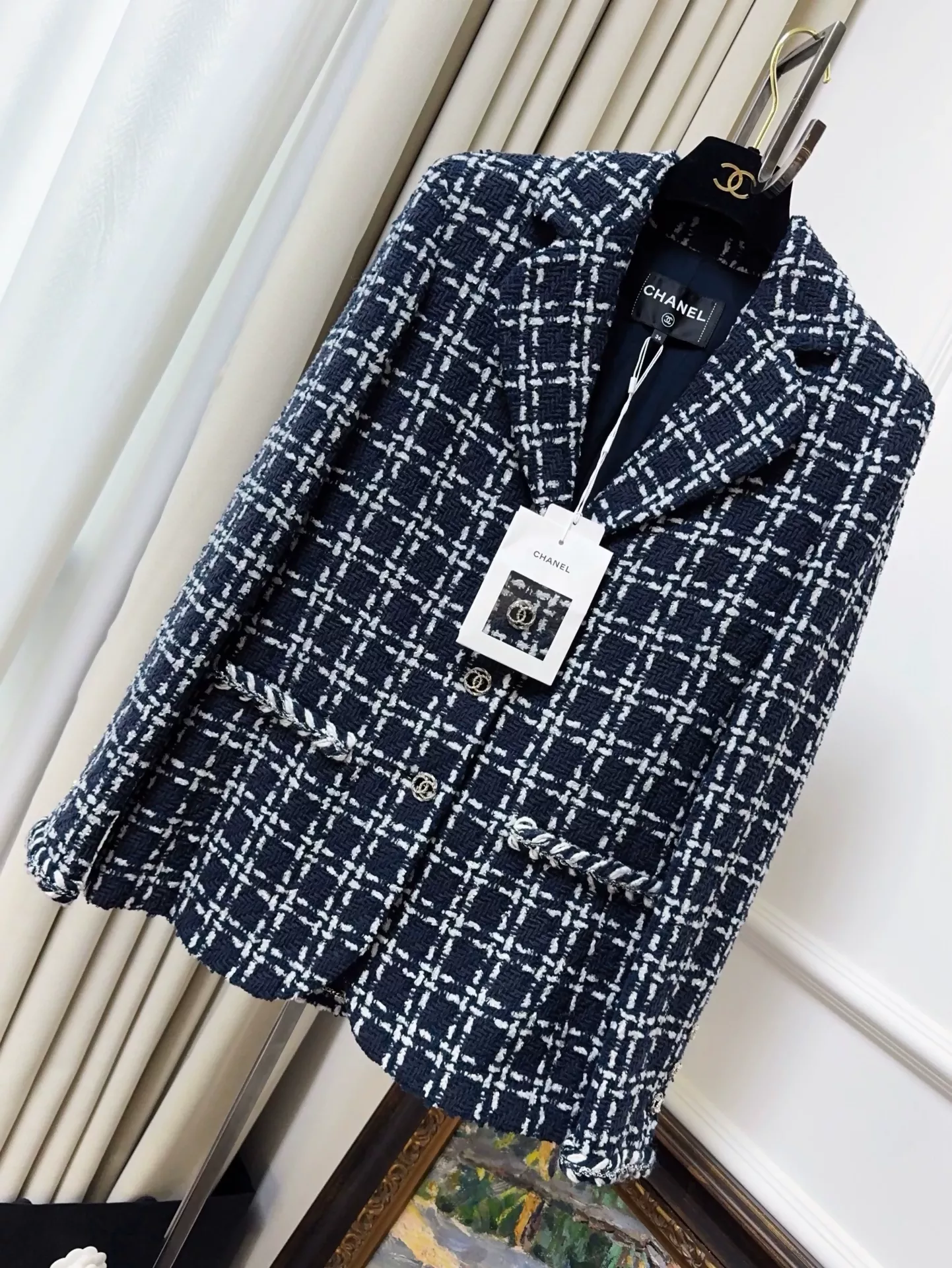 Chanel 23B blue and white tweed jacket