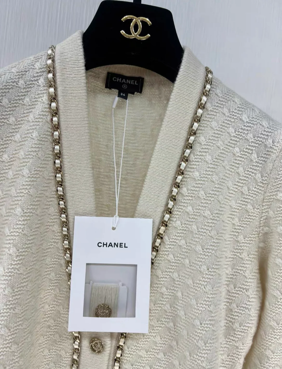 CHANEL 23B CHAIN EMBELLISHED CARDI DRESS size 34 - Image 2