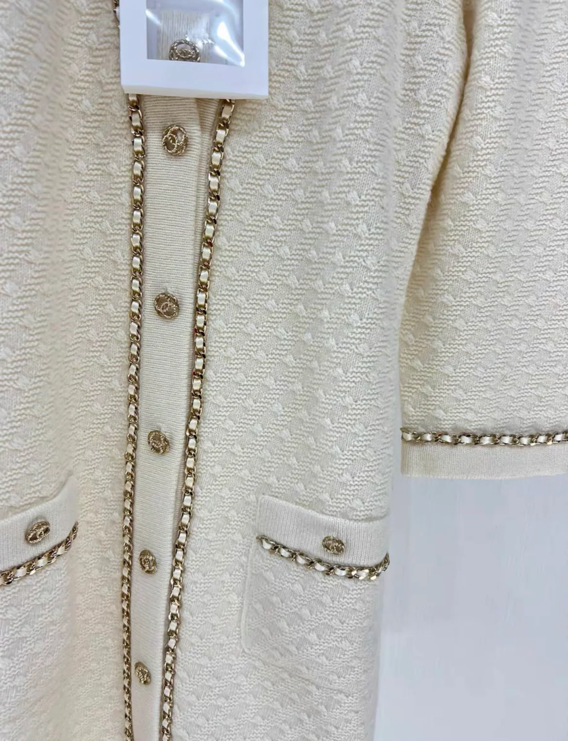 CHANEL 23B CHAIN EMBELLISHED CARDI DRESS size 34 - Image 3