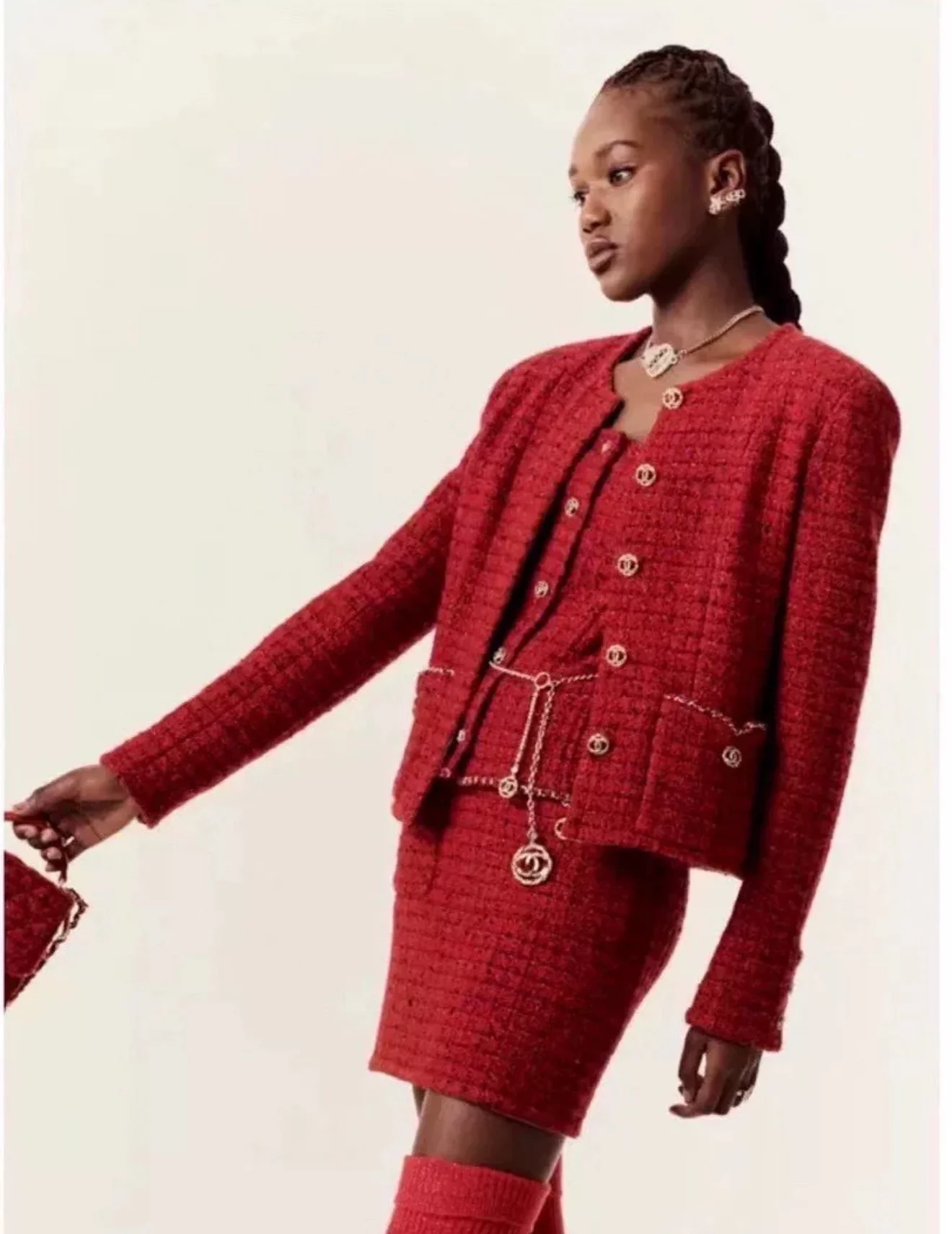 Chanel 23B Red Tweed Skirt size 36 - Image 3