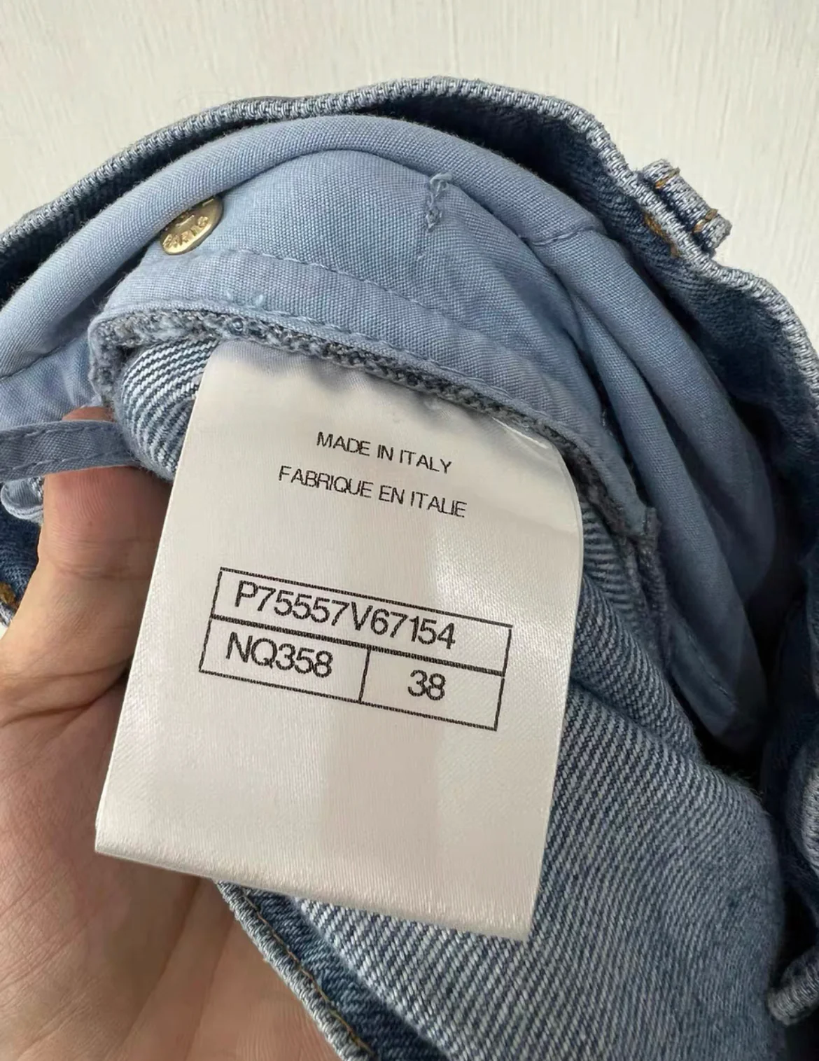 Chanel 23B Runway Light Blue Denim White CC Print Logo Baggy Oversized Jeans size 38 - Image 5