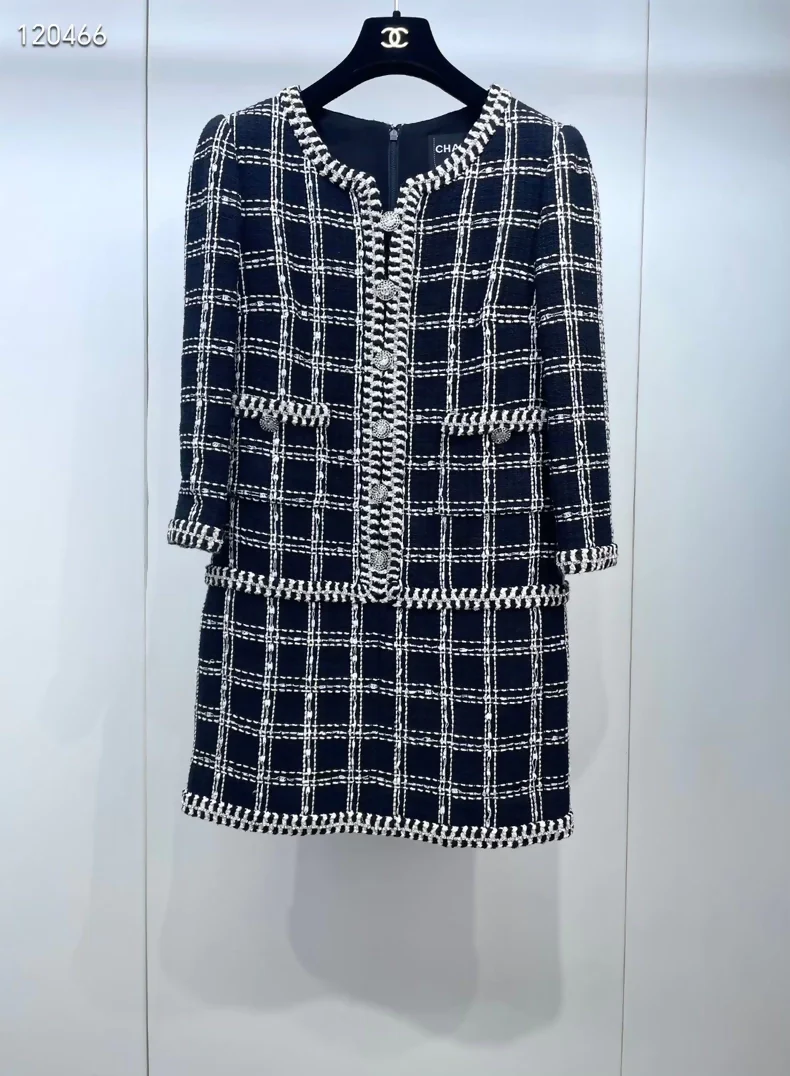 Chanel 23C black and white check tweed dress