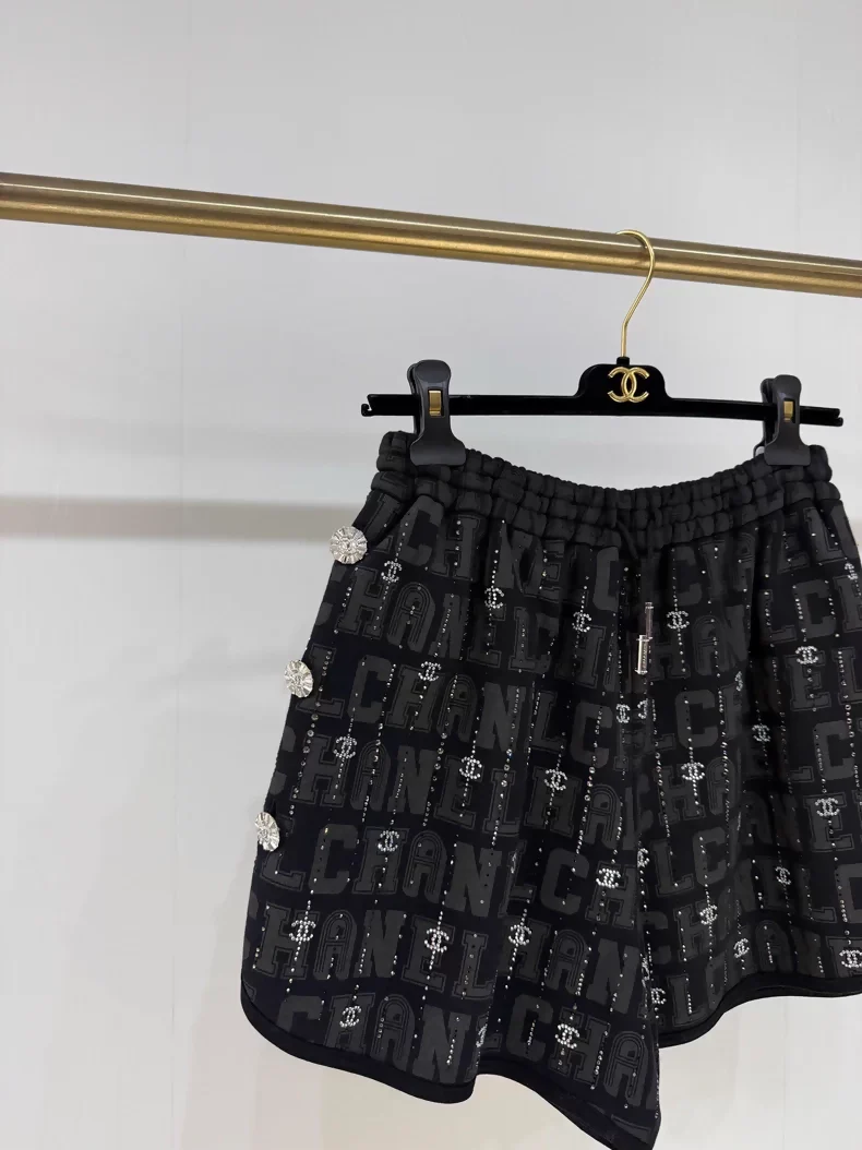 Chanel 23c black rhinestone logo shorts - Image 2