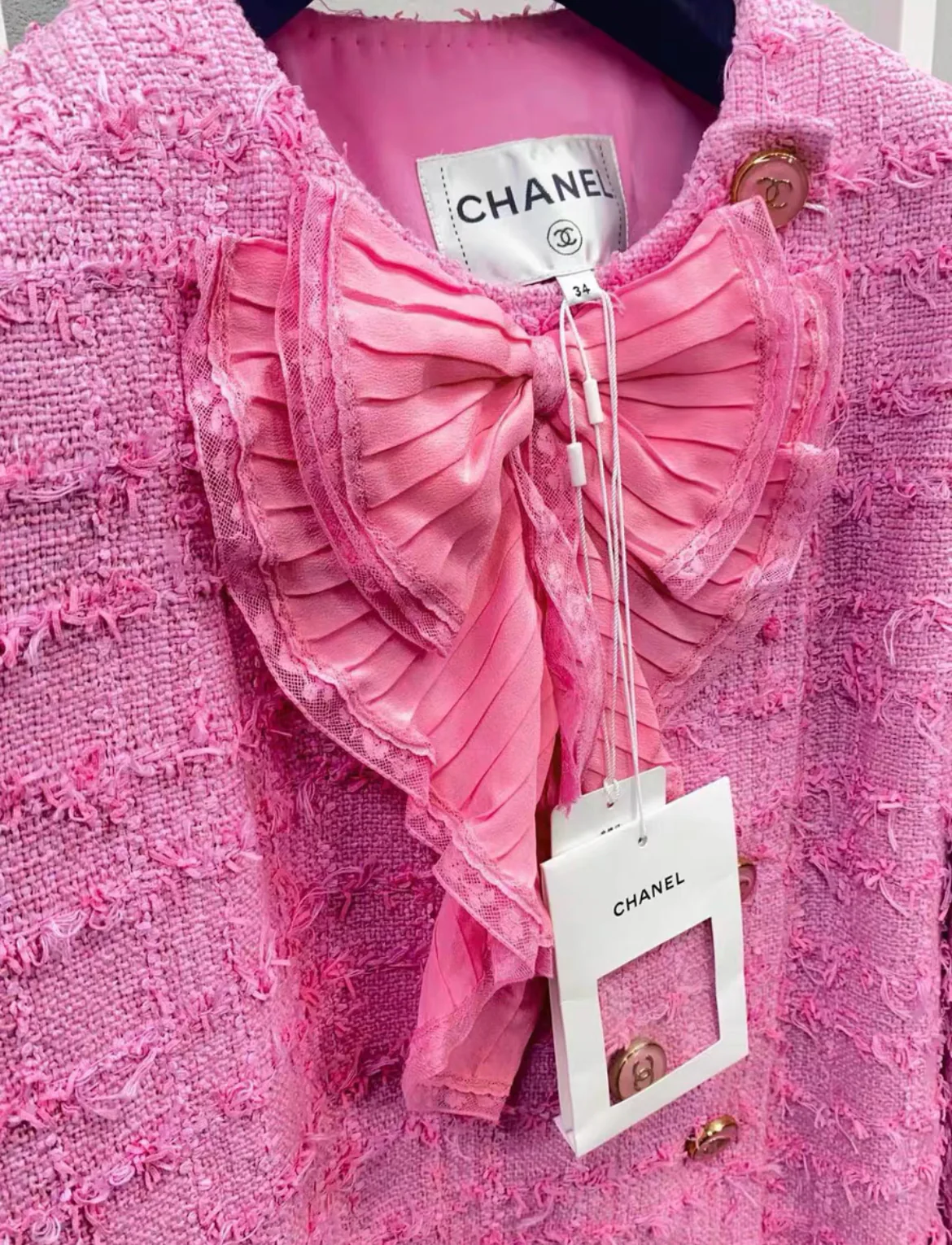 Chanel 23c Pink bow Woven jacket size 34 - Image 3