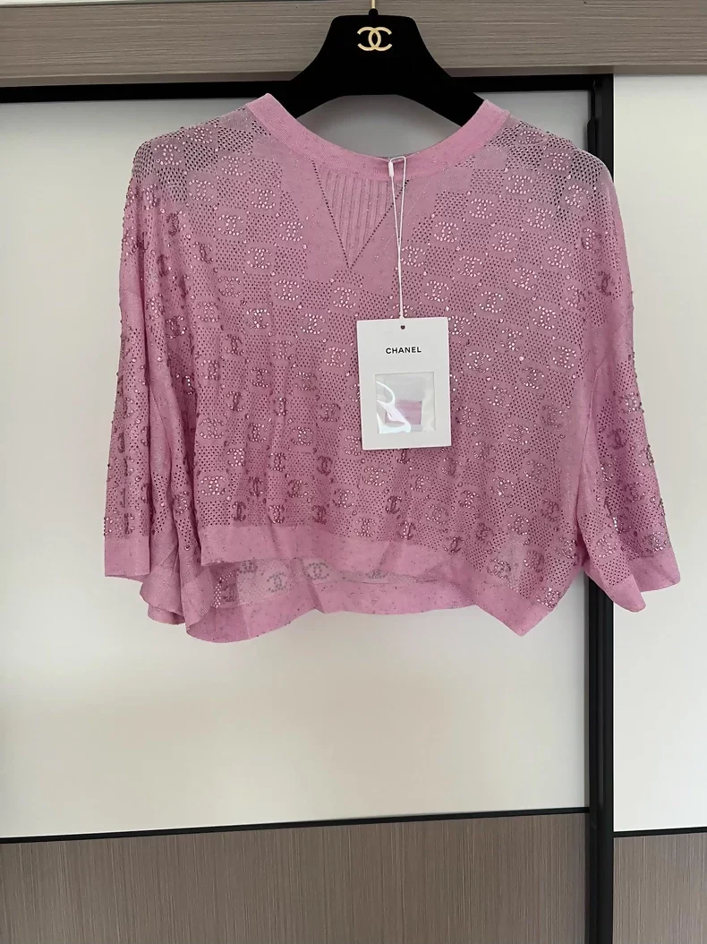 Chanel 23C pink rhinestone crop top