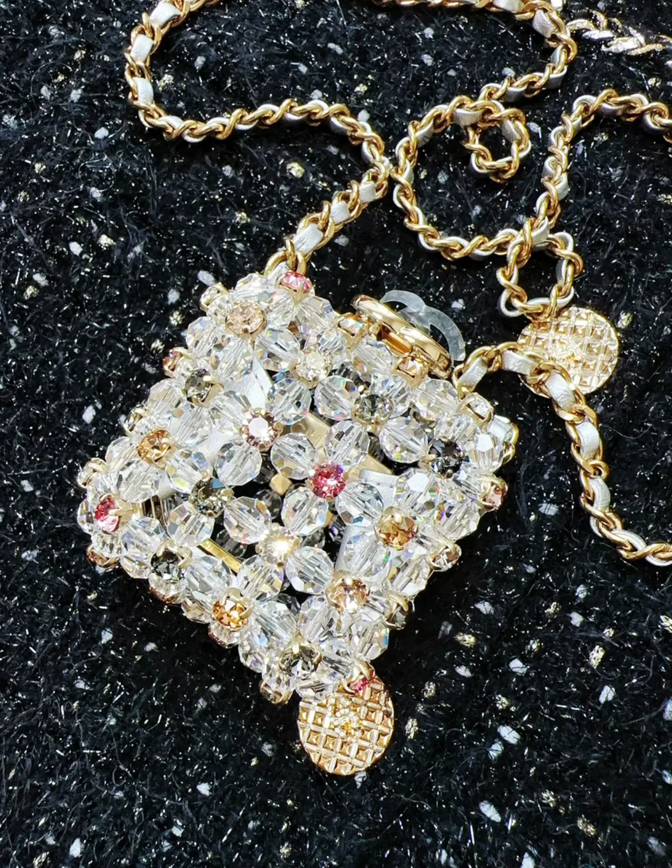 chanel 23C Rainbow Strass, Clear Crystal Embellished Micro Mini CC Evening Bag Gold Hardware - Image 10