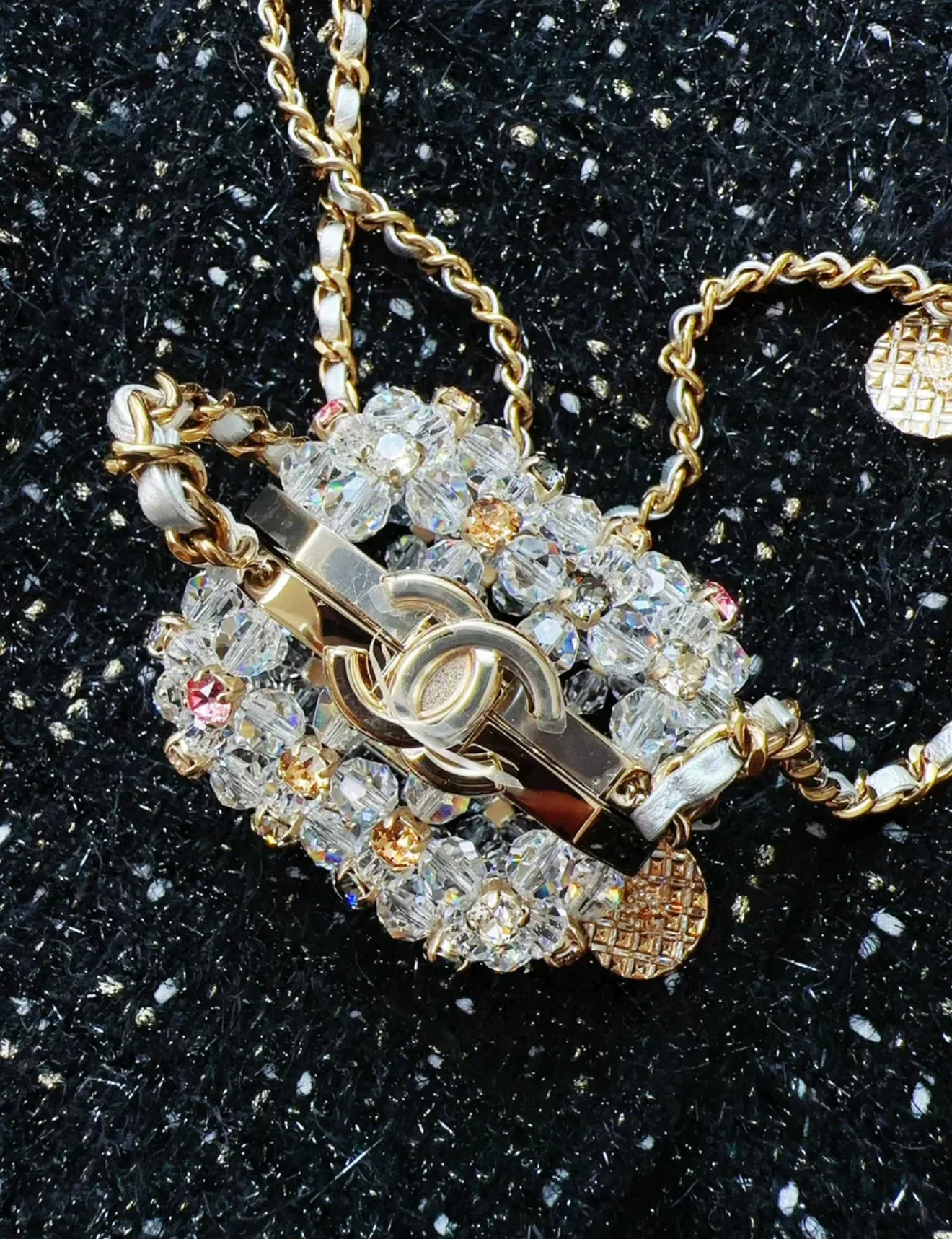 chanel 23C Rainbow Strass, Clear Crystal Embellished Micro Mini CC Evening Bag Gold Hardware - Image 11