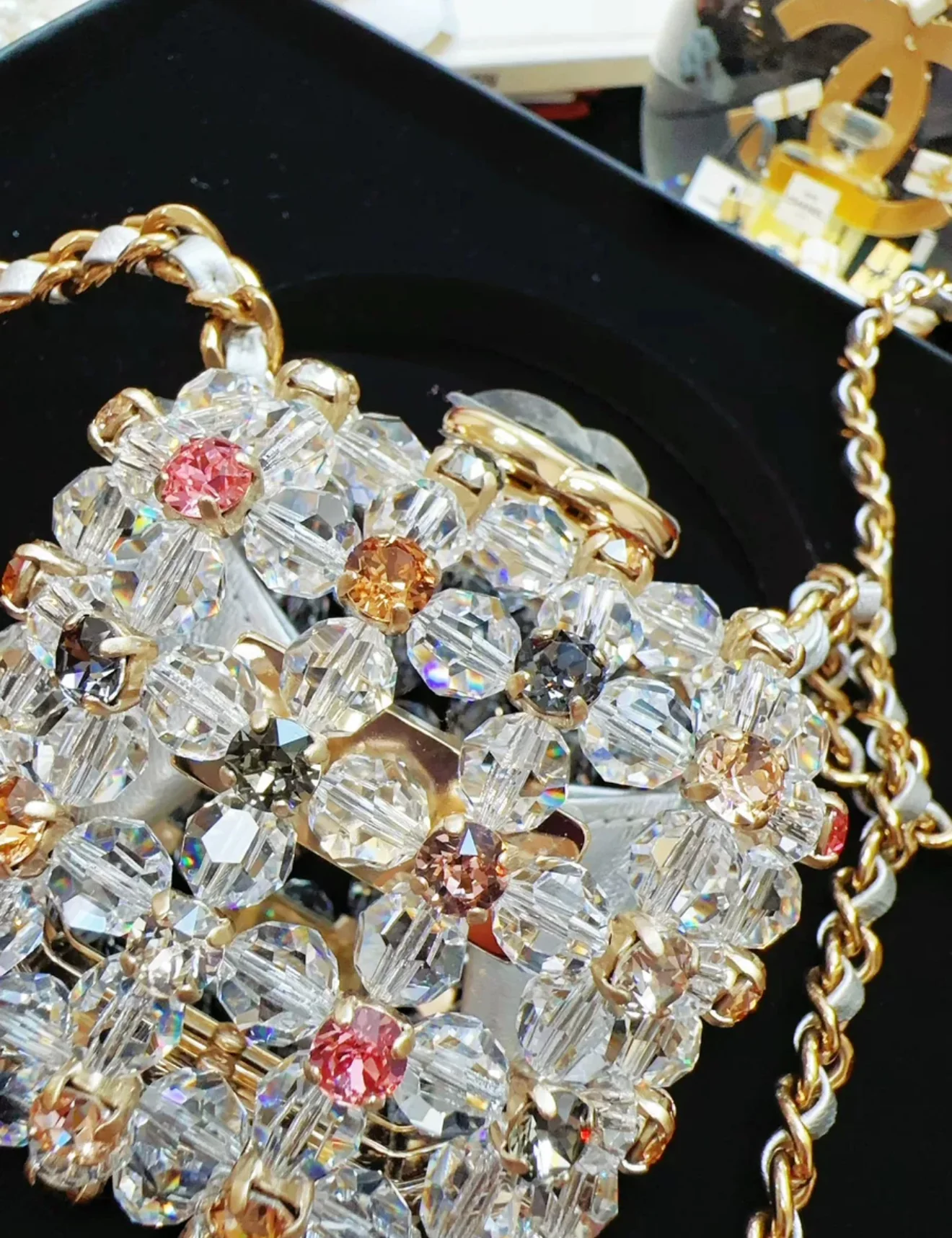 chanel 23C Rainbow Strass, Clear Crystal Embellished Micro Mini CC Evening Bag Gold Hardware - Image 6