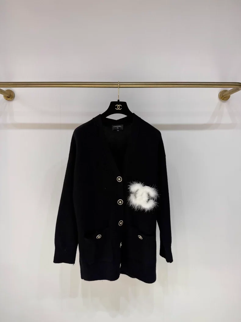 Chanel 23K Black Double C Cashmere Cardigan