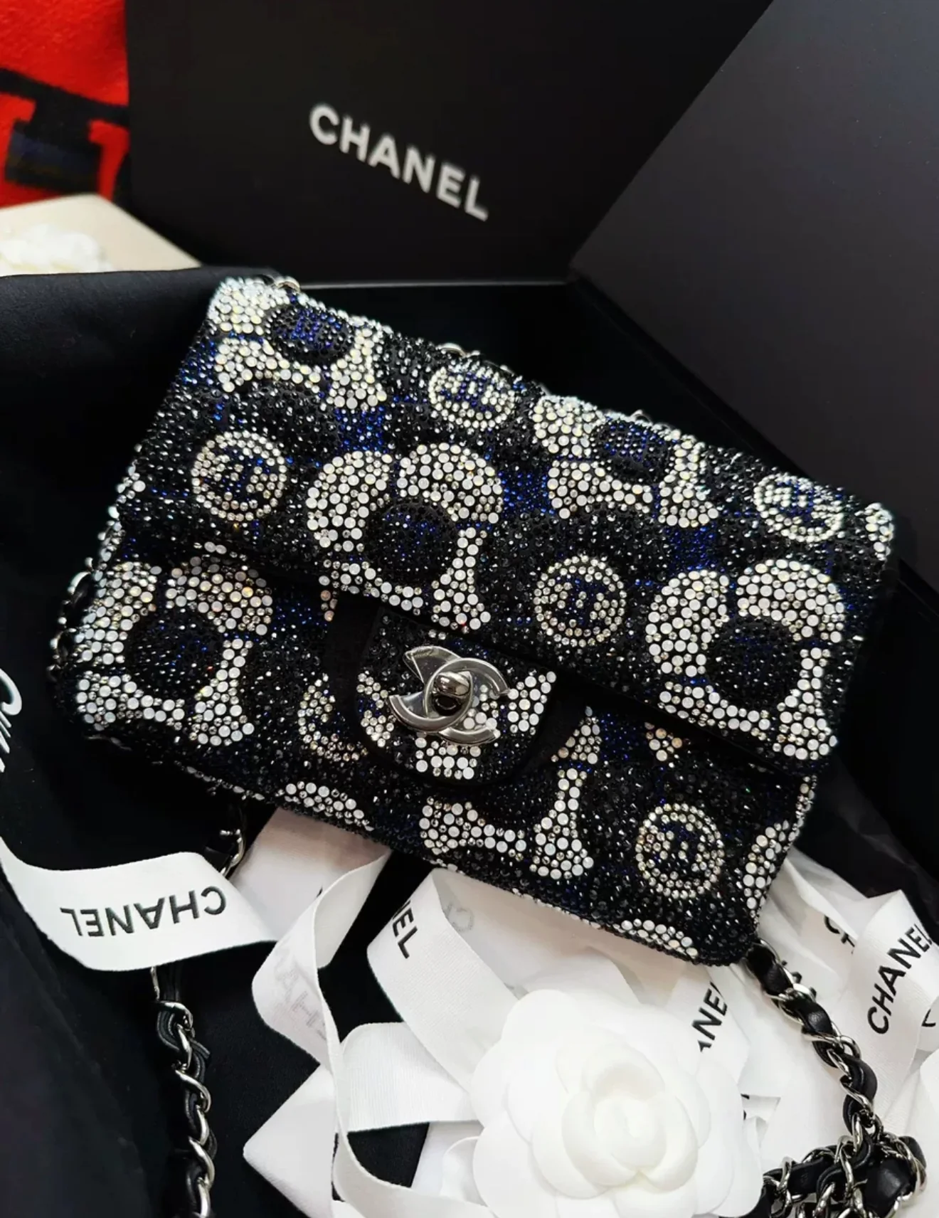 Chanel 23K Bleu/Black Strass Flap Bag