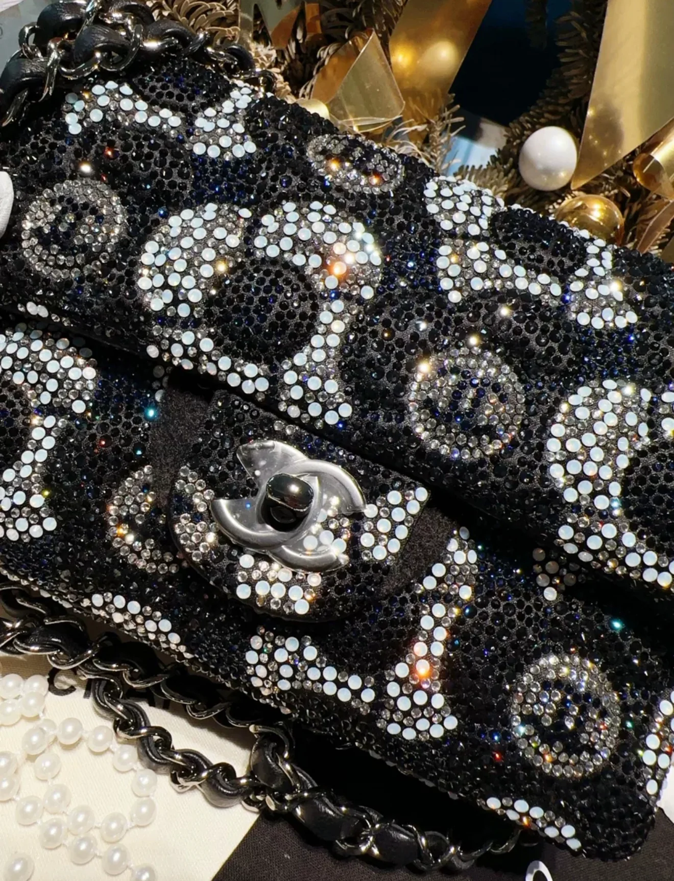 Chanel 23K Bleu/Black Strass Flap Bag - Image 2