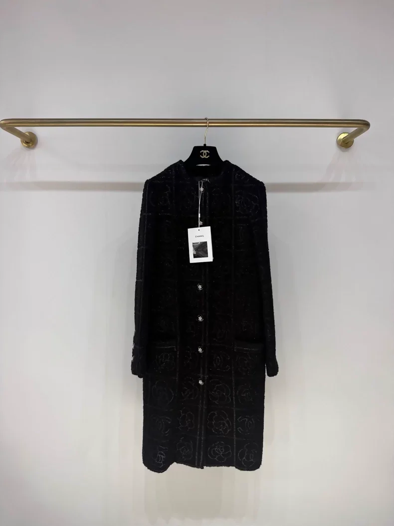 Chanel 23K black camellia print coat