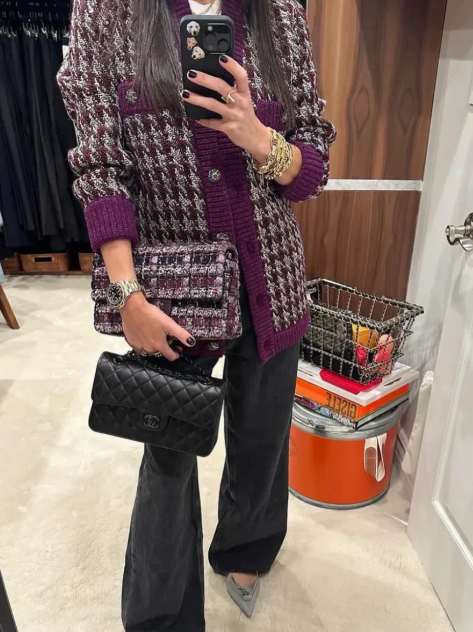 Chanel 23k purple houndstooth wool coat - Image 2