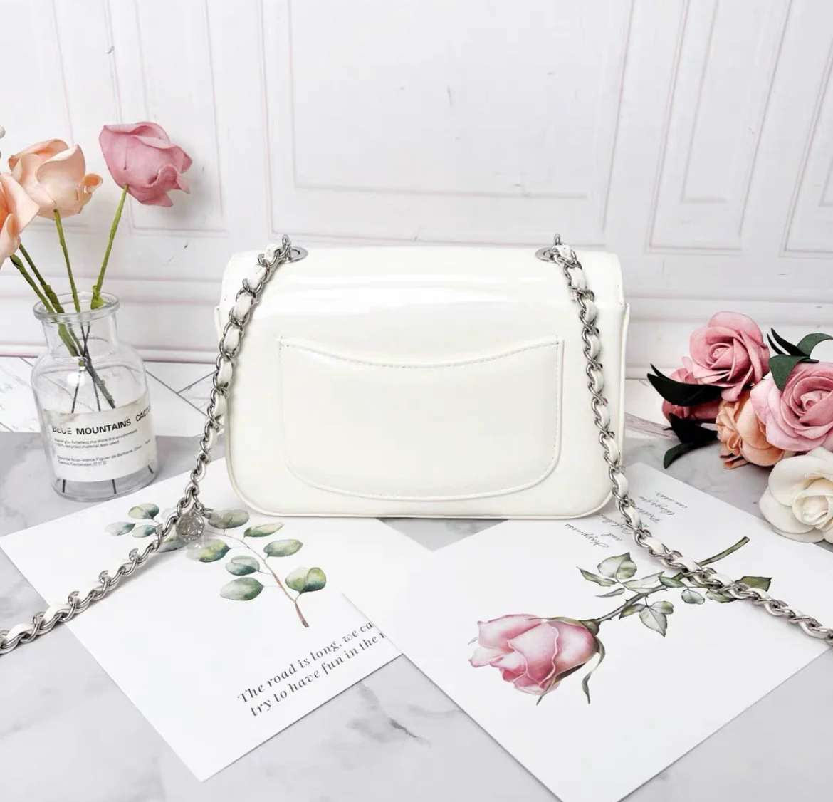chanel 23k white patent leather camellia large mini shoulder bag - Image 4