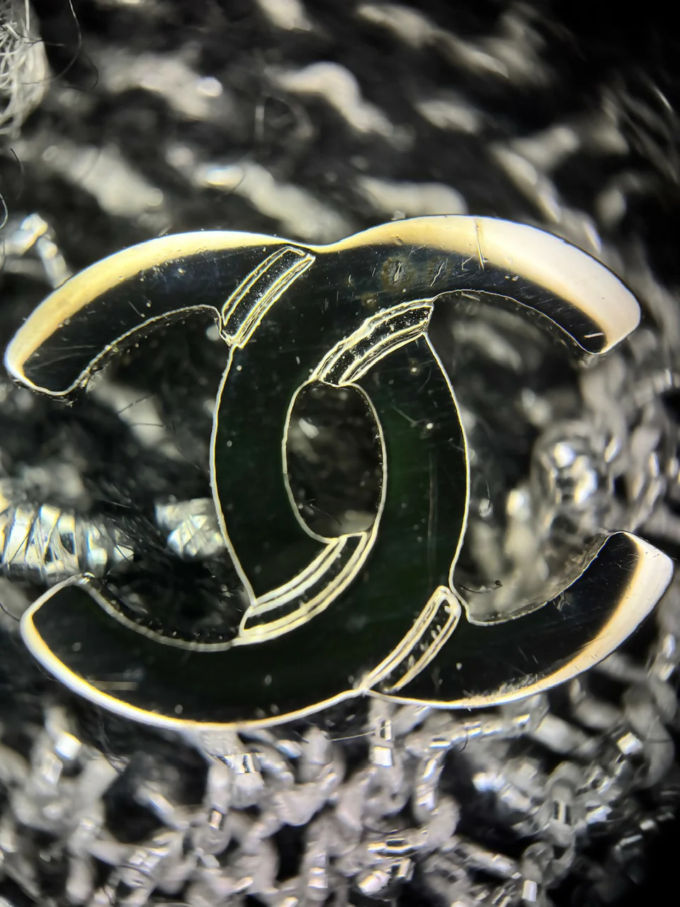 Chanel 23K Wool-Blend Fall/Winter Gray and Black Camellia Brooch - Image 8