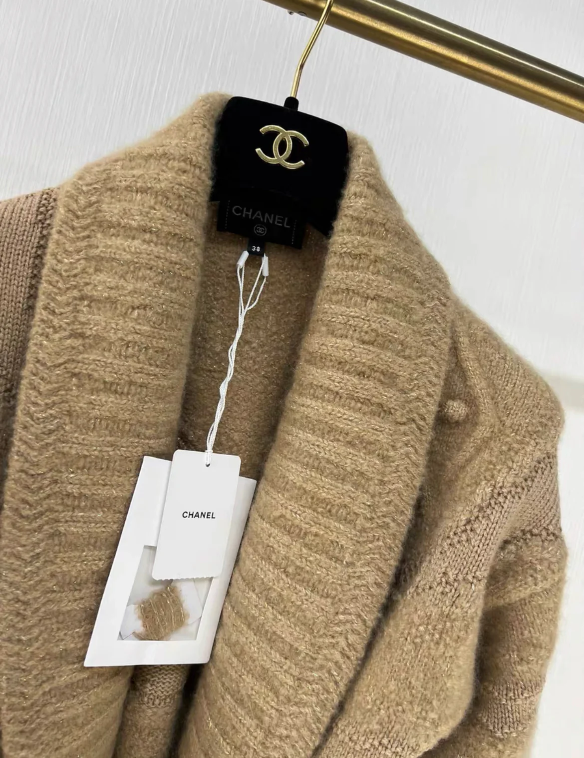 CHANEL 23N coco neige Beige Belted Shawl Collar Cardigan Sweater size 38 - Image 2