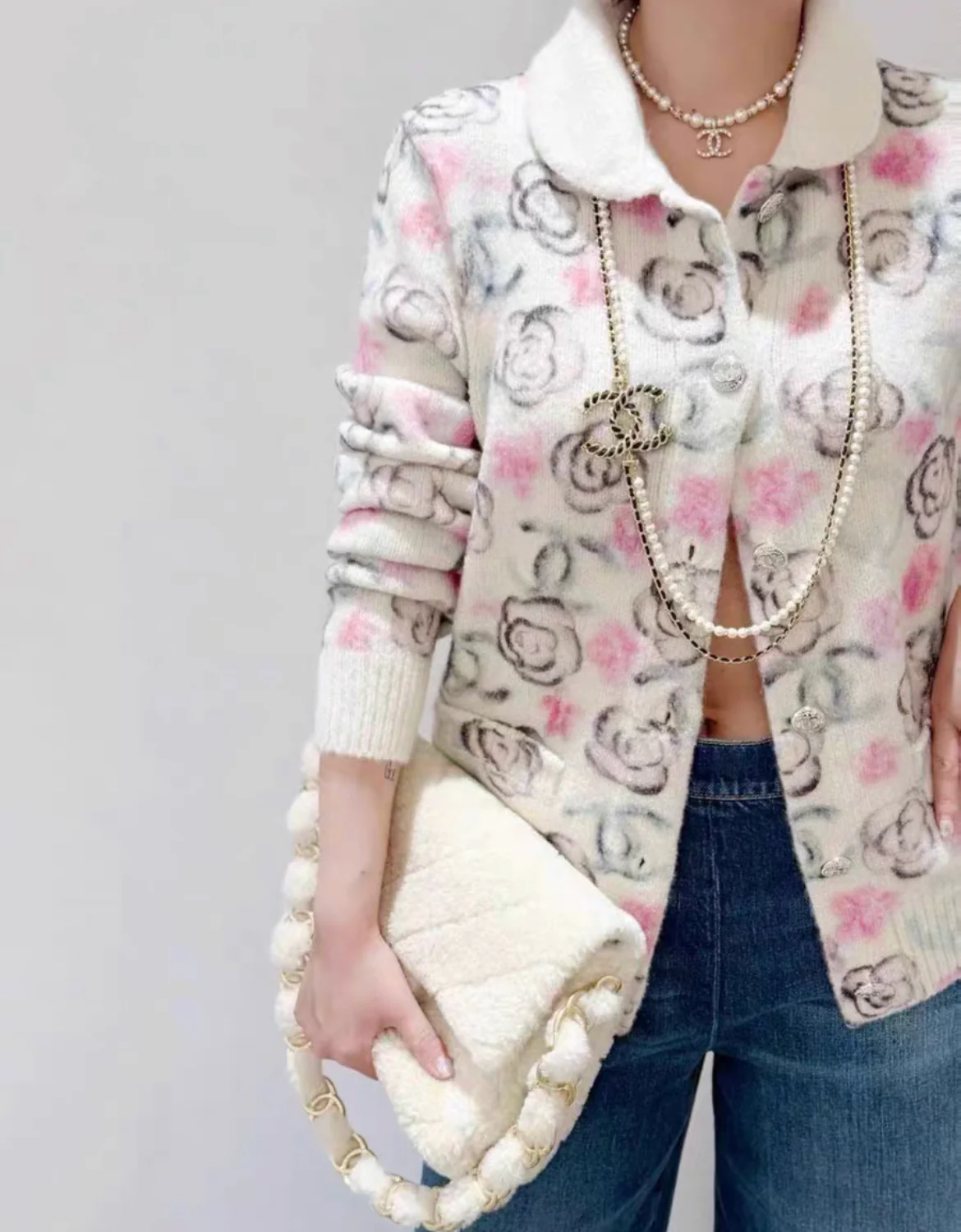 Chanel 23N coco neige Beige/Pink Cashmere Cardigan size 38 - Image 6