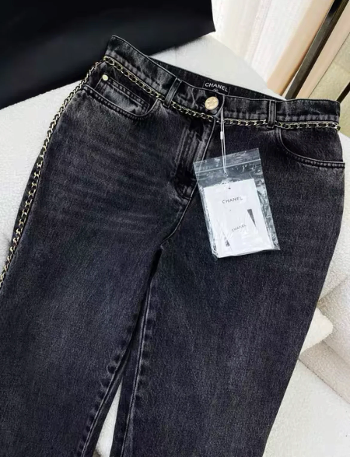 Chanel 23N Coco Neige black chain denim in size 38 - Image 2