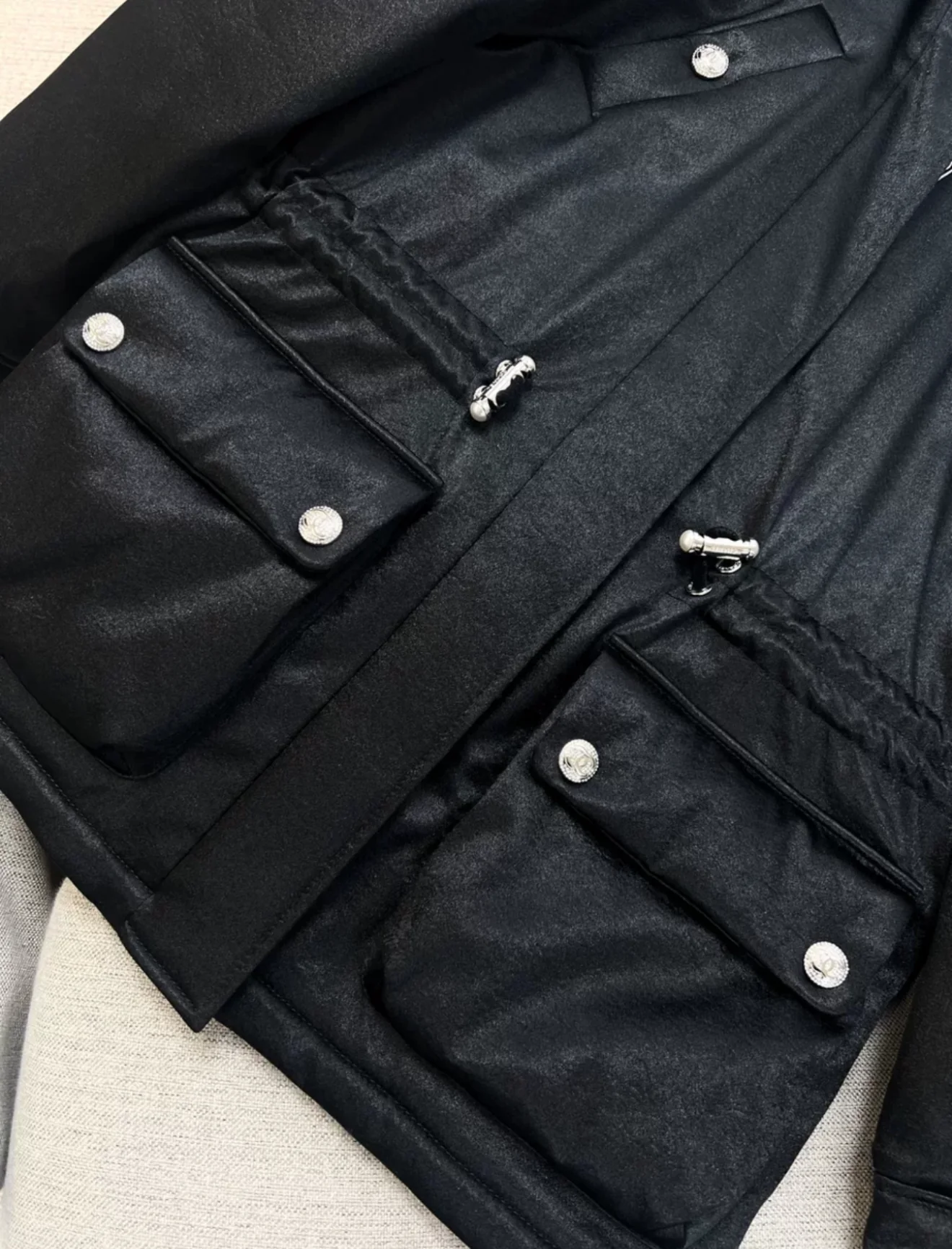 Chanel 23N Ski Series Black satin coat - Image 3