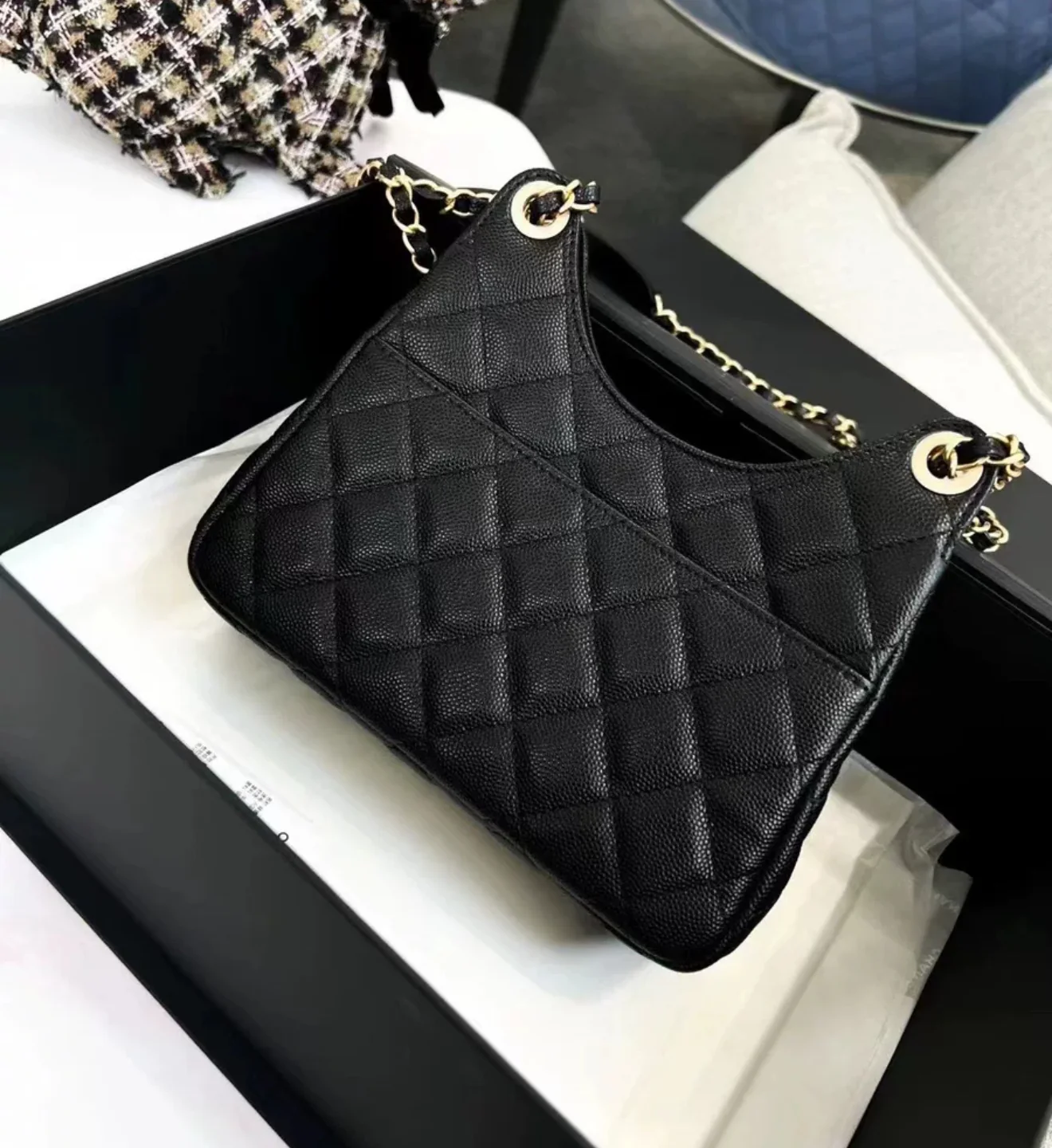 CHANEL 23P Black Caviar Leather Small Hobo Bag Gold Hardware - Image 3