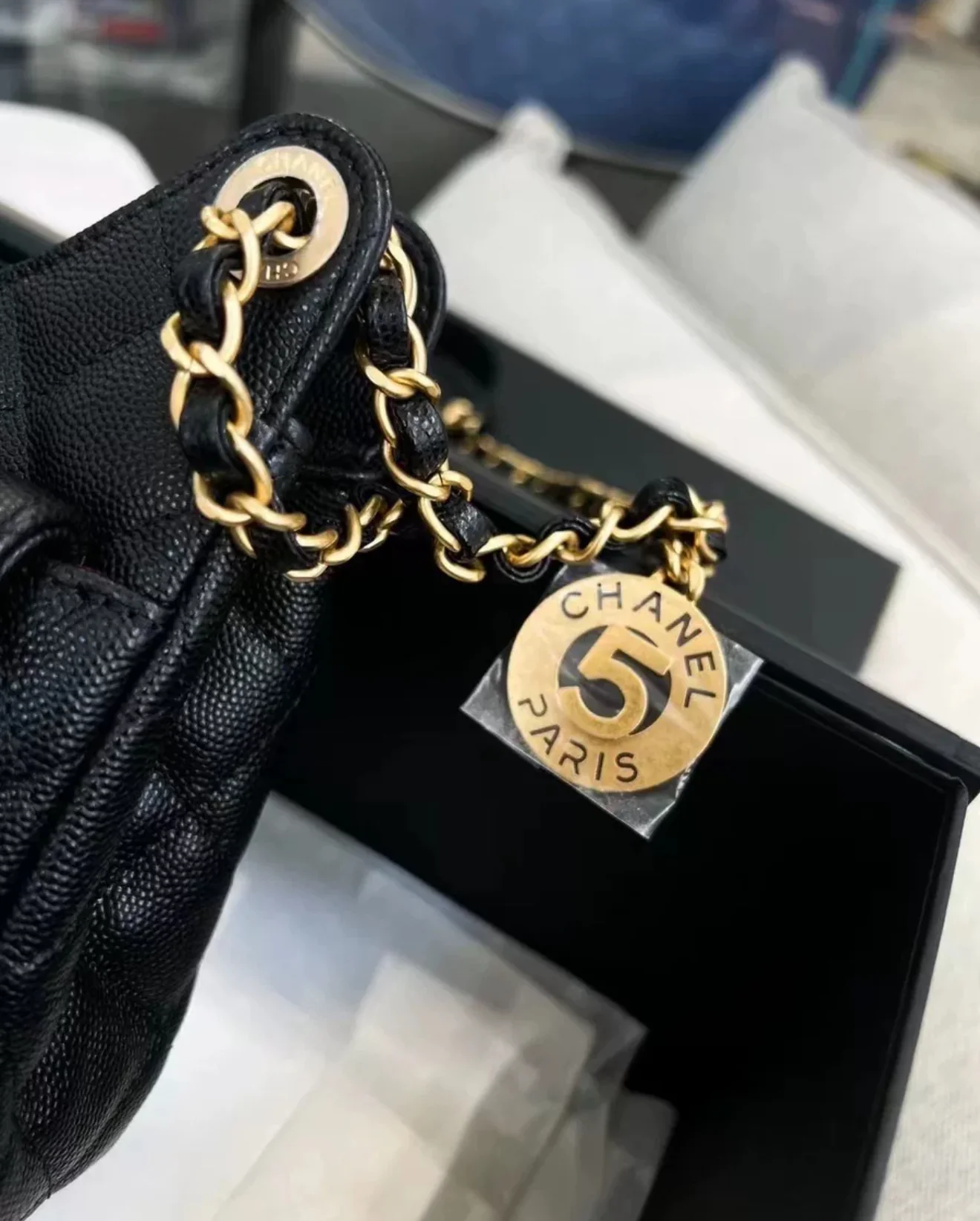 CHANEL 23P Black Caviar Leather Small Hobo Bag Gold Hardware - Image 4