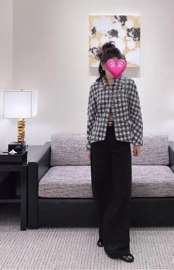 Chanel 23P black, white and blue checkered woven jacket - Image 6