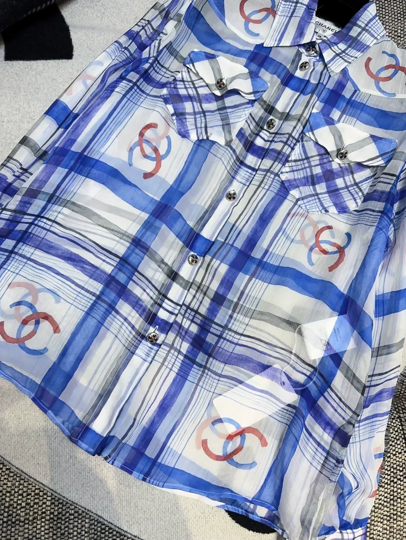 Chanel 23P blue and white silk shirt - Image 2