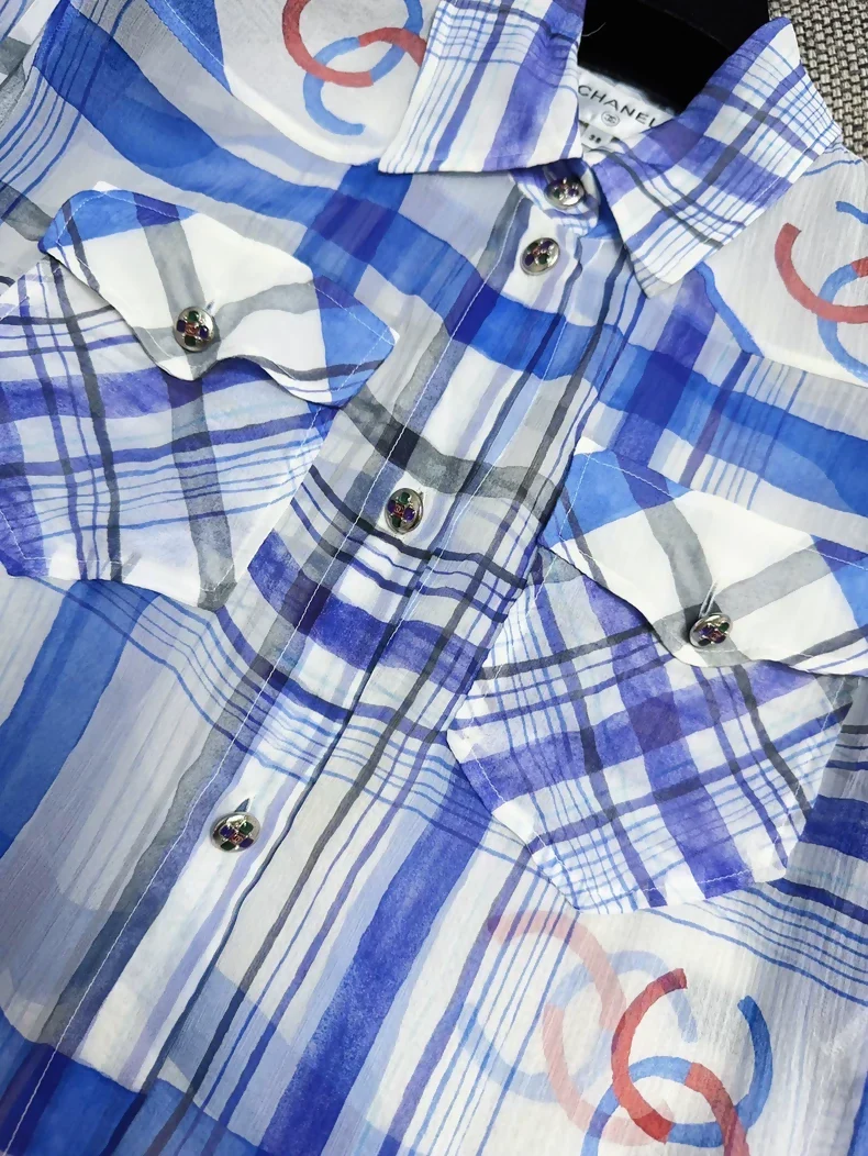 Chanel 23P blue and white silk shirt - Image 3