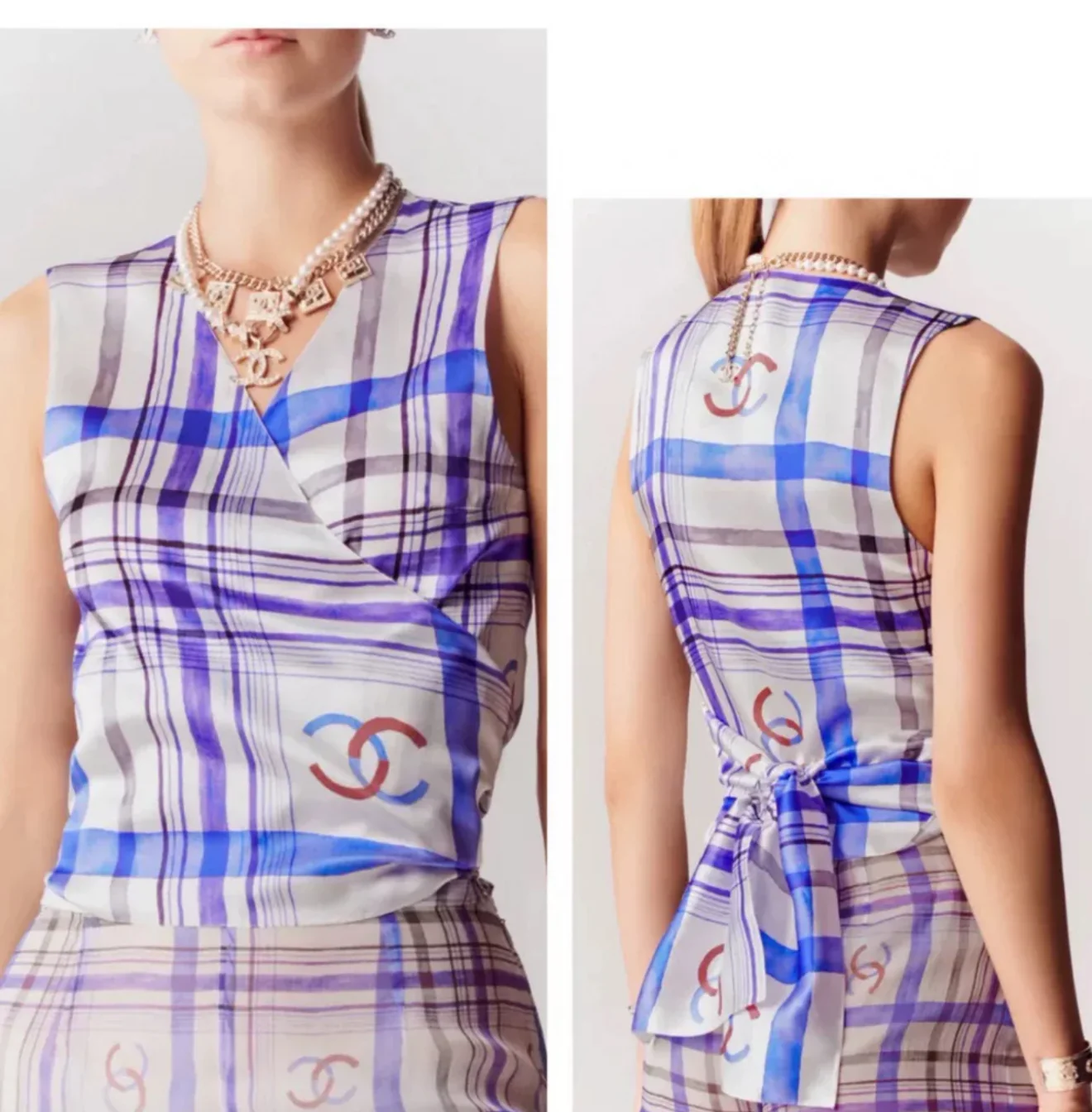 Chanel 23P Blue & White silk shirt - Image 5