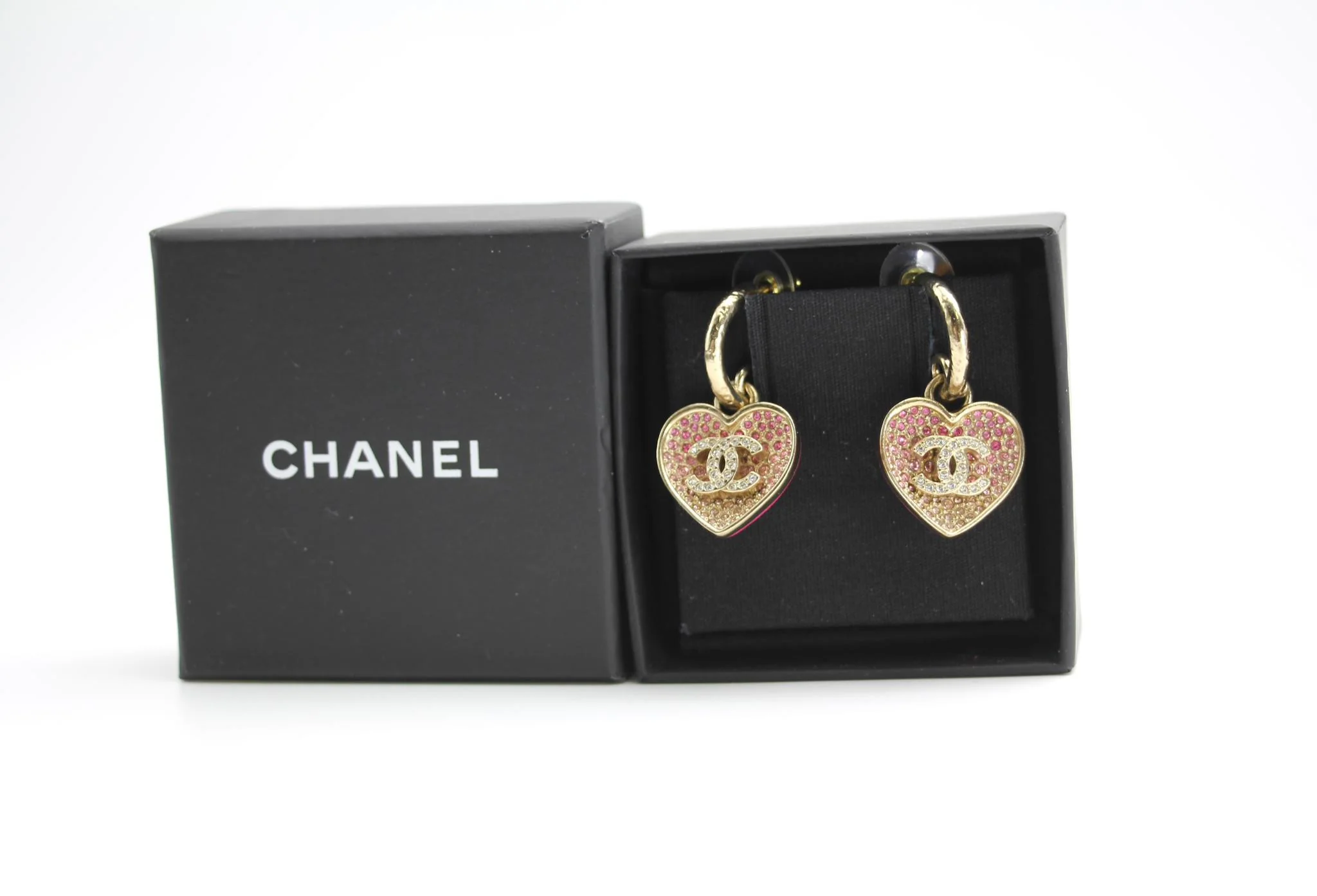 Chanel 23P Rhinestone Peach Pink Double-Sided Love Pendant Earrings - Image 11