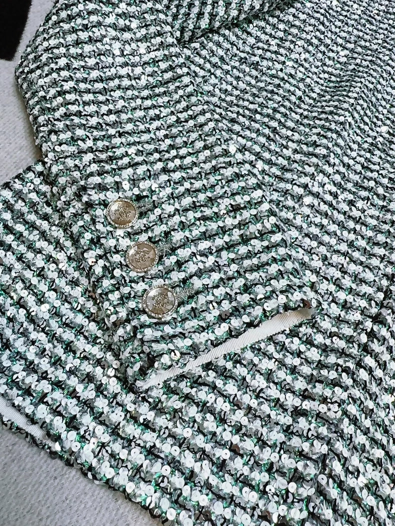 Chanel 23P silver and green sequined tweed jacket - Image 2