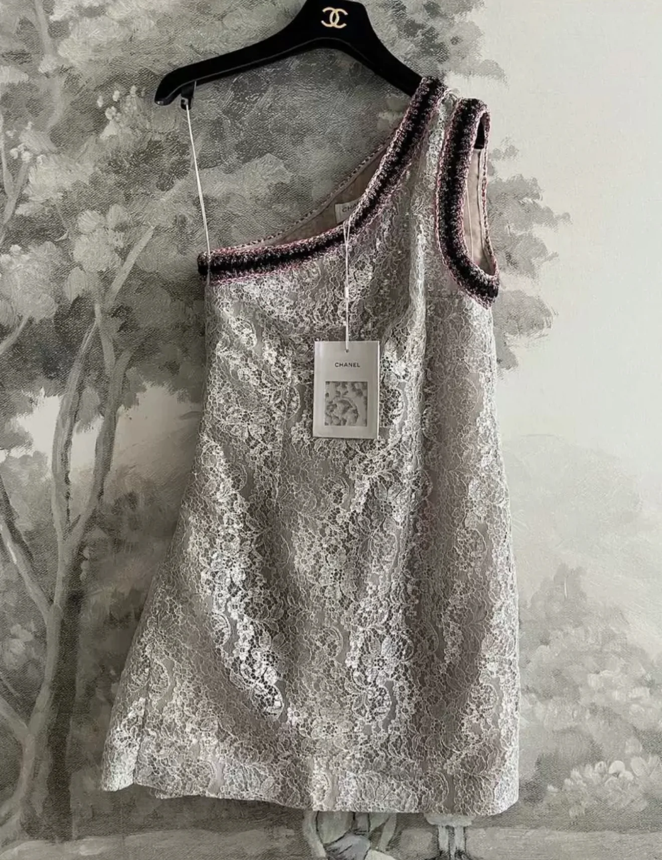 Chanel 23P Silver Iridescent Lace dress