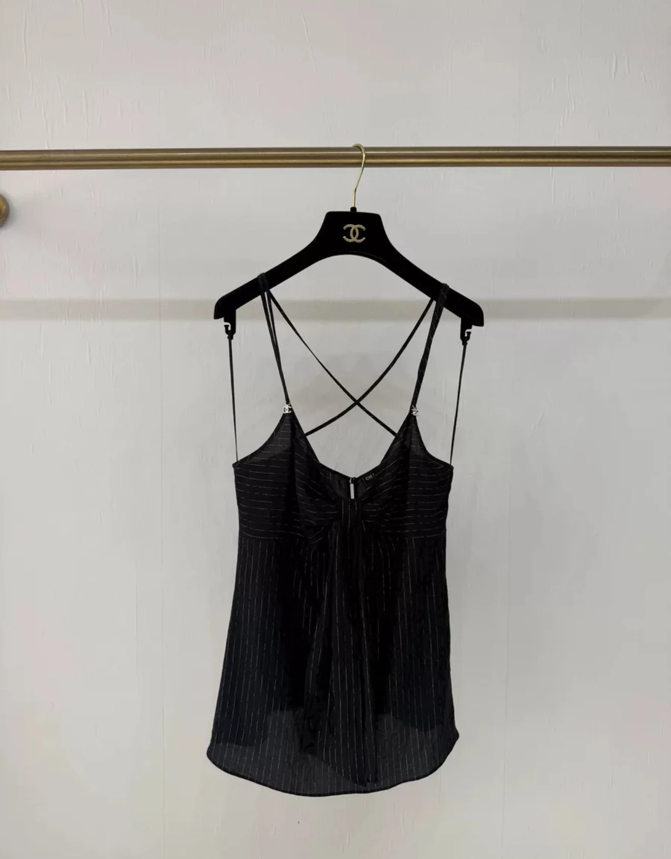 Chanel 23P black striped bow-tie top