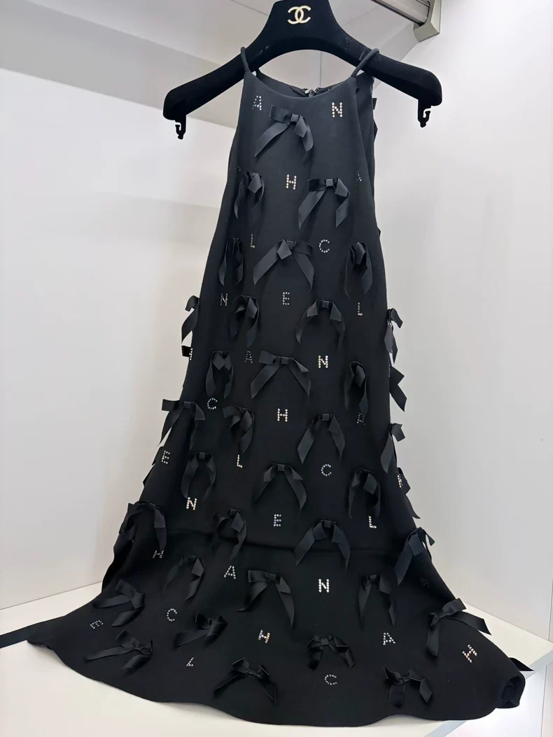 Chanel 23s Black Bow Rhinestone Dress