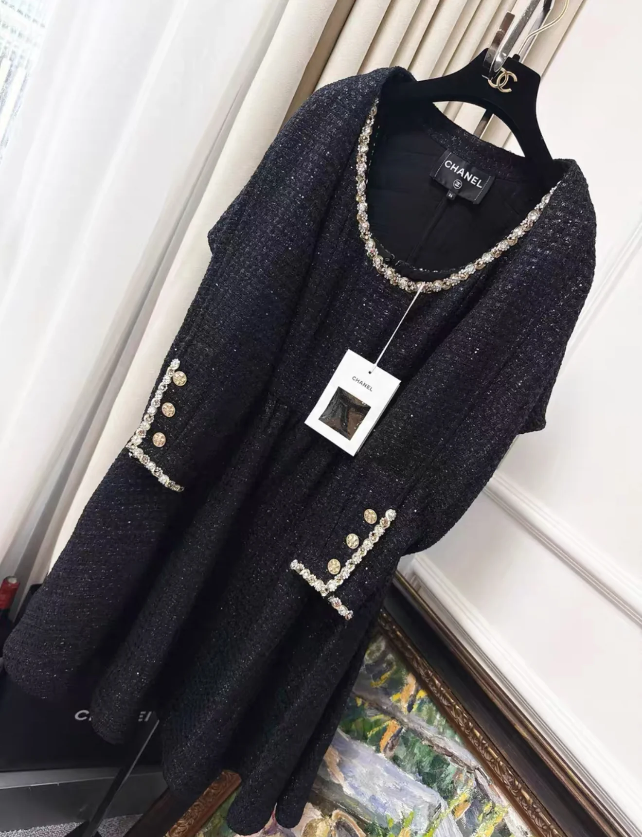 Chanel 23S Black tweed dress and jacket set