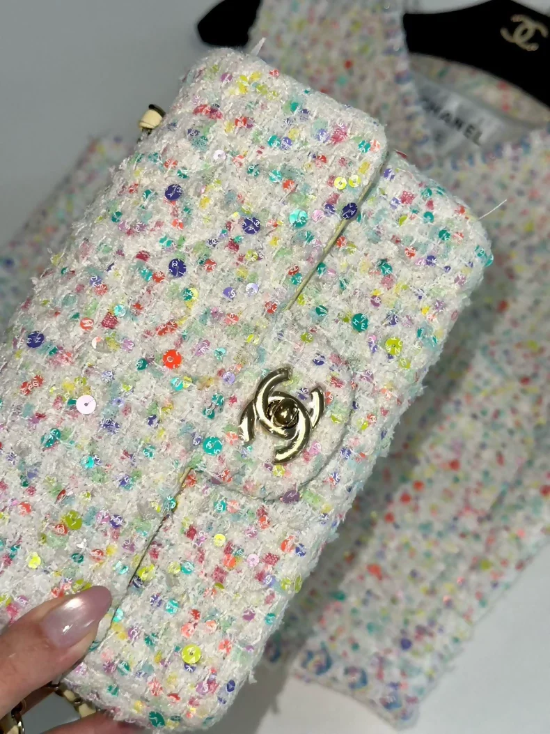 Chanel 23S white/Multicolor Sequin tweed CF Mini Shoulder Bag - Image 3