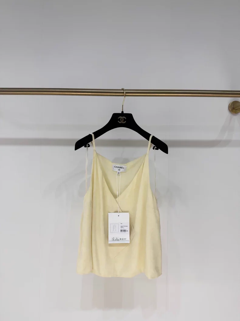 Chanel 23S pale yellow double C print silk camisole top
