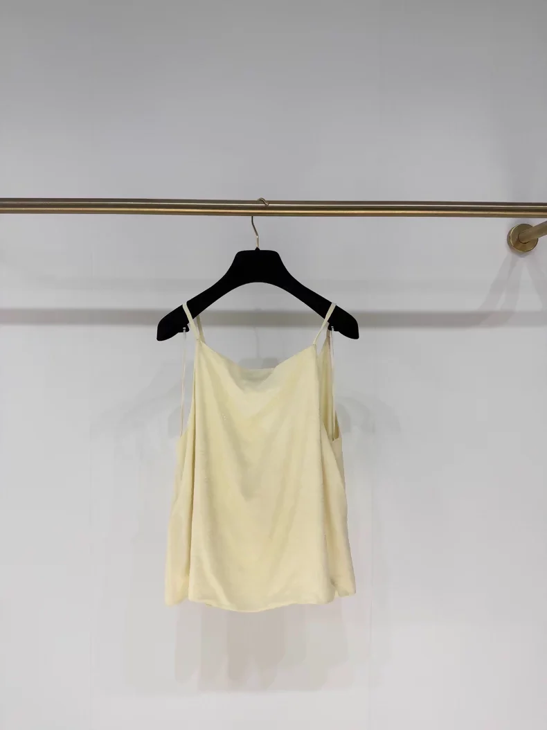 Chanel 23S pale yellow double C print silk camisole top - Image 3