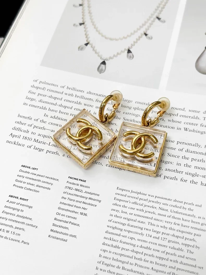 Chanel 23S gold transparent double C square acrylic earrings - Image 3
