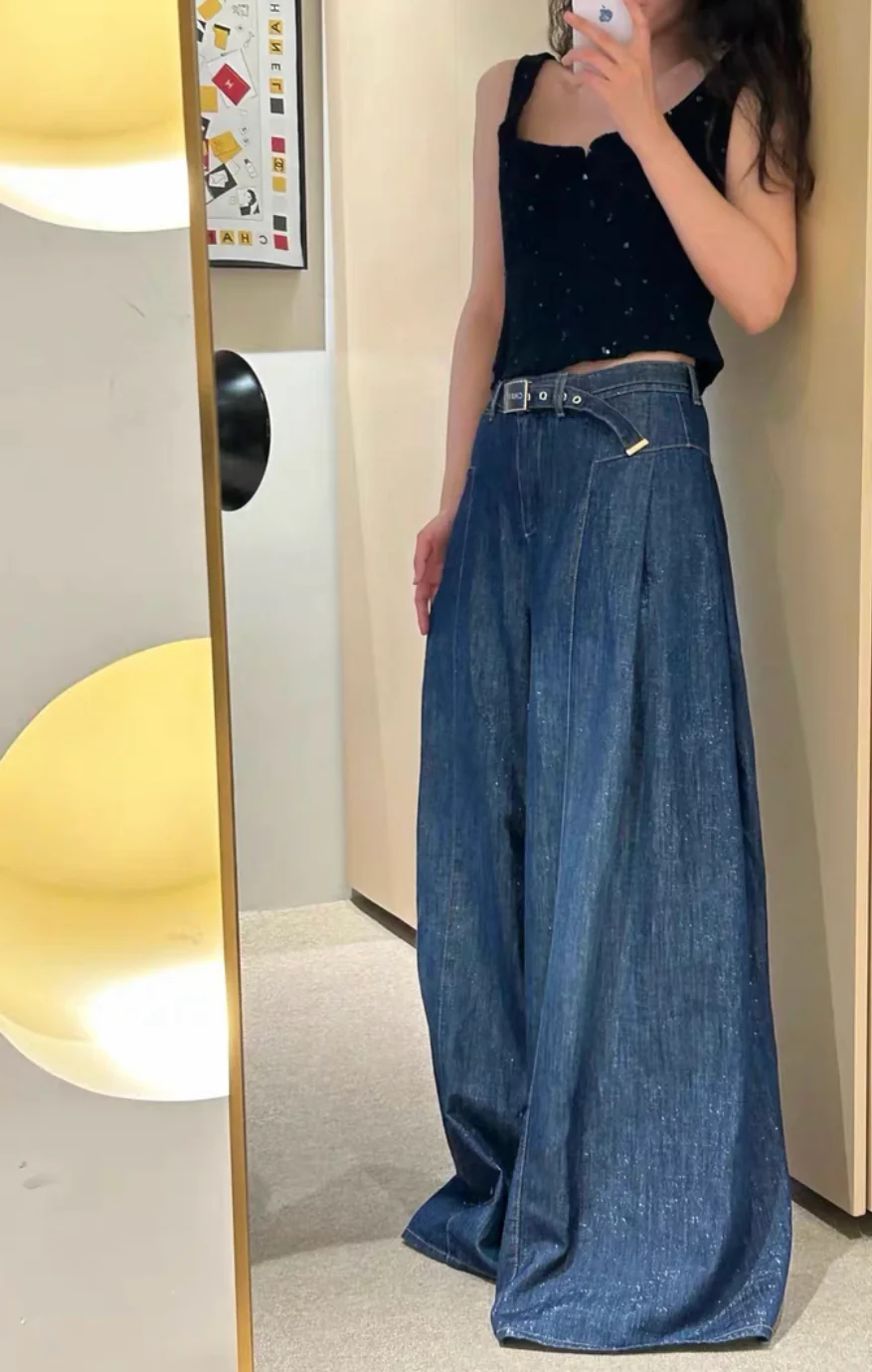 CHANEL 23S WIDE LEG DENIM PANTS WITH BELT size 38 - Image 6