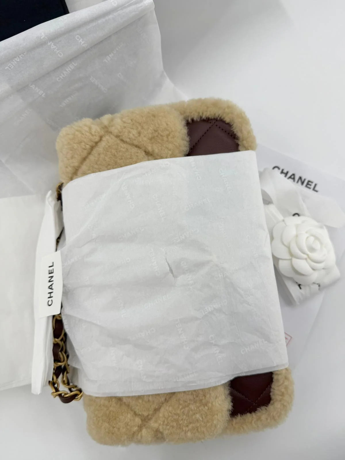 Chanel 24K Shearling Fur & Brown Leather Flap Bag — Statement Seasonal Piece - Image 3