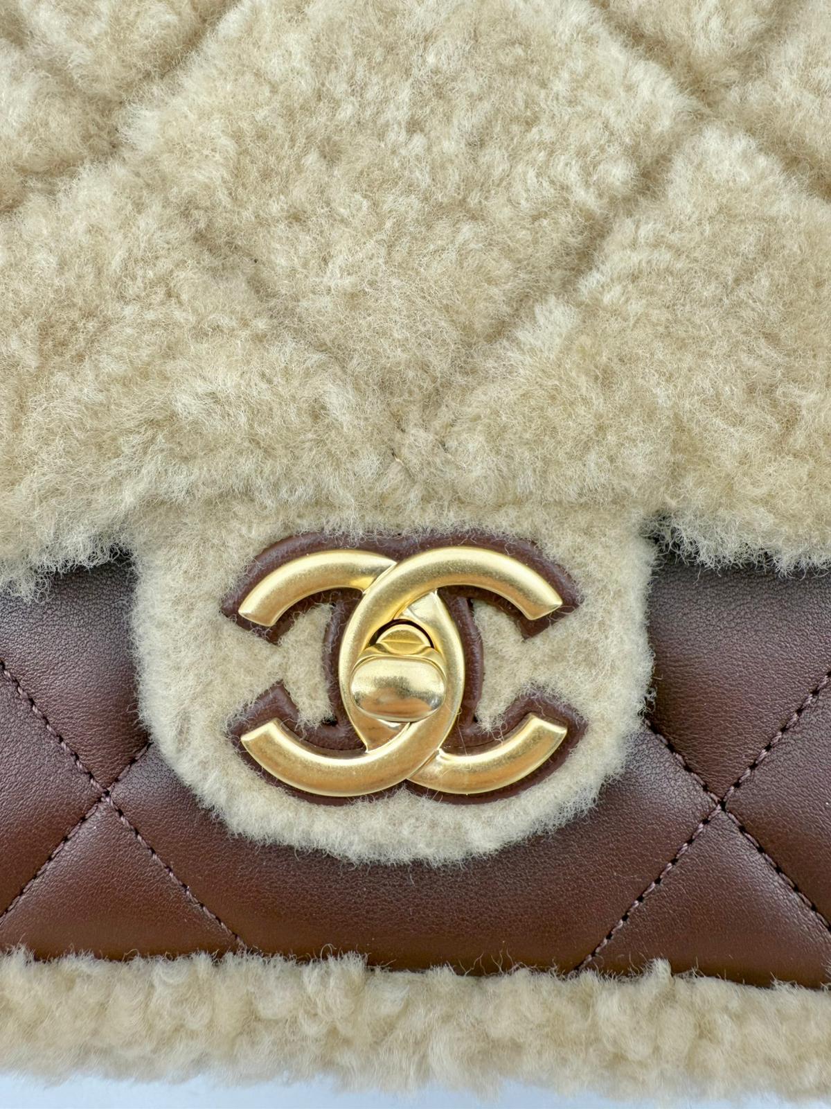 Chanel 24K Shearling Fur & Brown Leather Flap Bag — Statement Seasonal Piece - Image 7