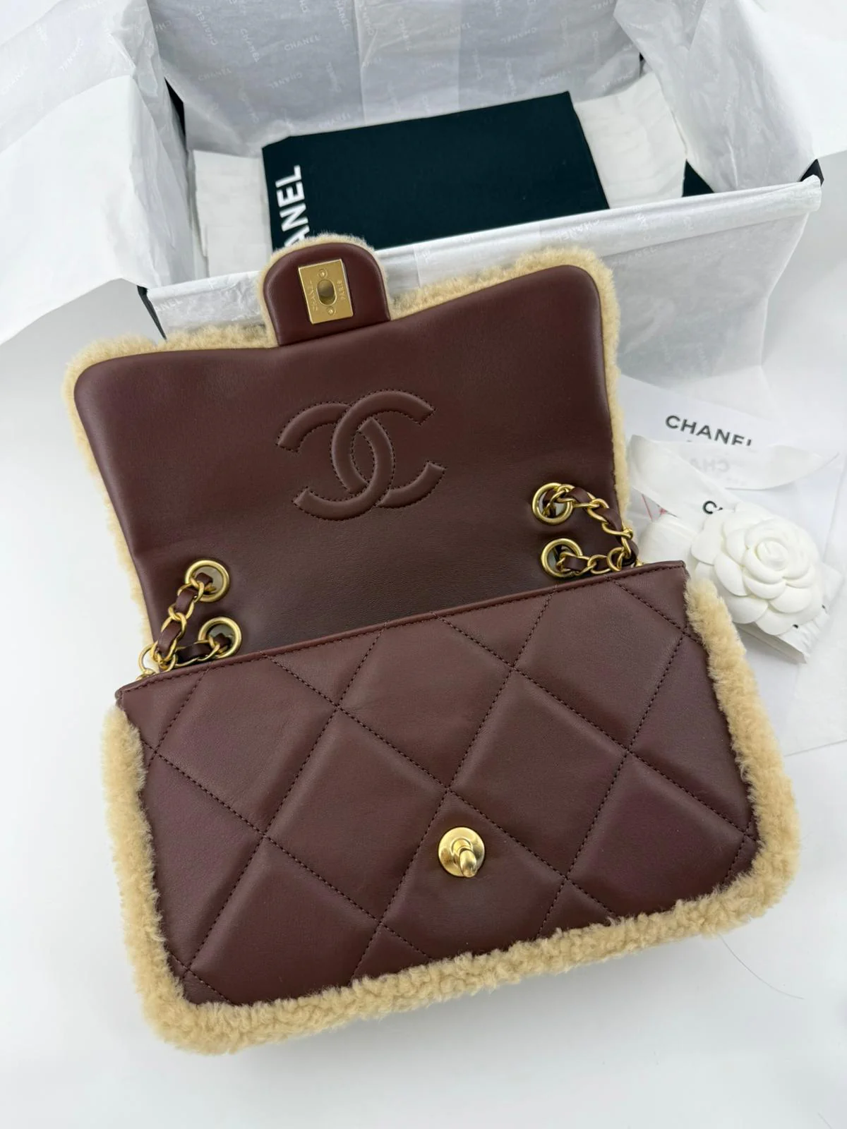 Chanel 24K Shearling Fur & Brown Leather Flap Bag — Statement Seasonal Piece - Image 8