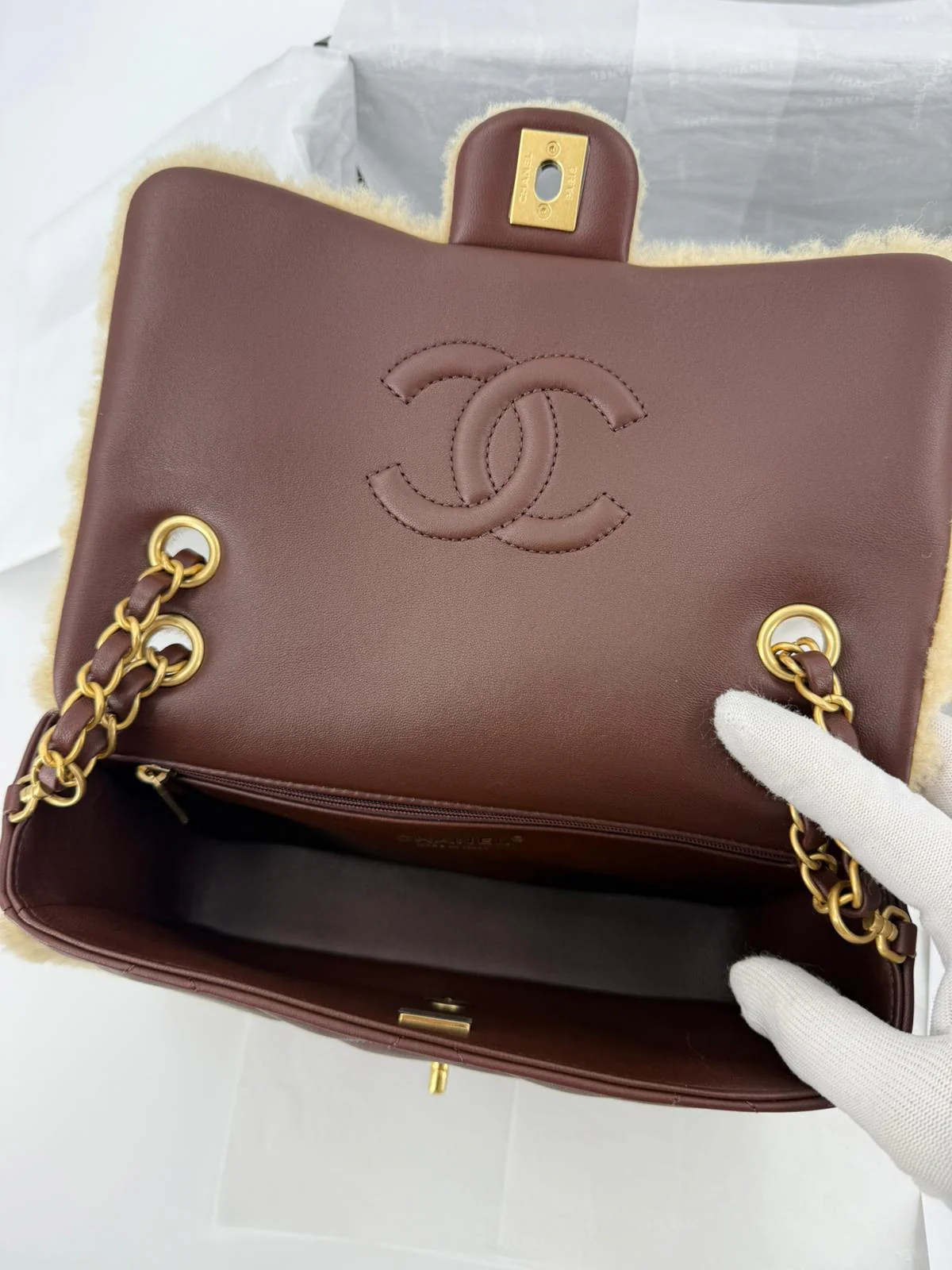 Chanel 24K Shearling Fur & Brown Leather Flap Bag — Statement Seasonal Piece - Image 9