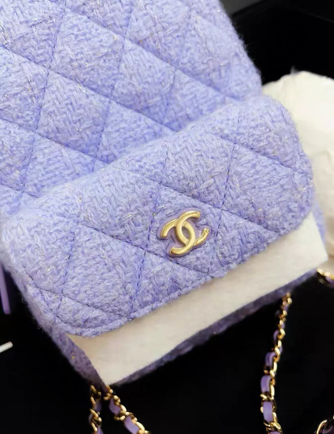 Chanel 24A CLASSIC MINI BACKPACK Wool Tweed & Gold-Tone Metal Lilac - Image 4